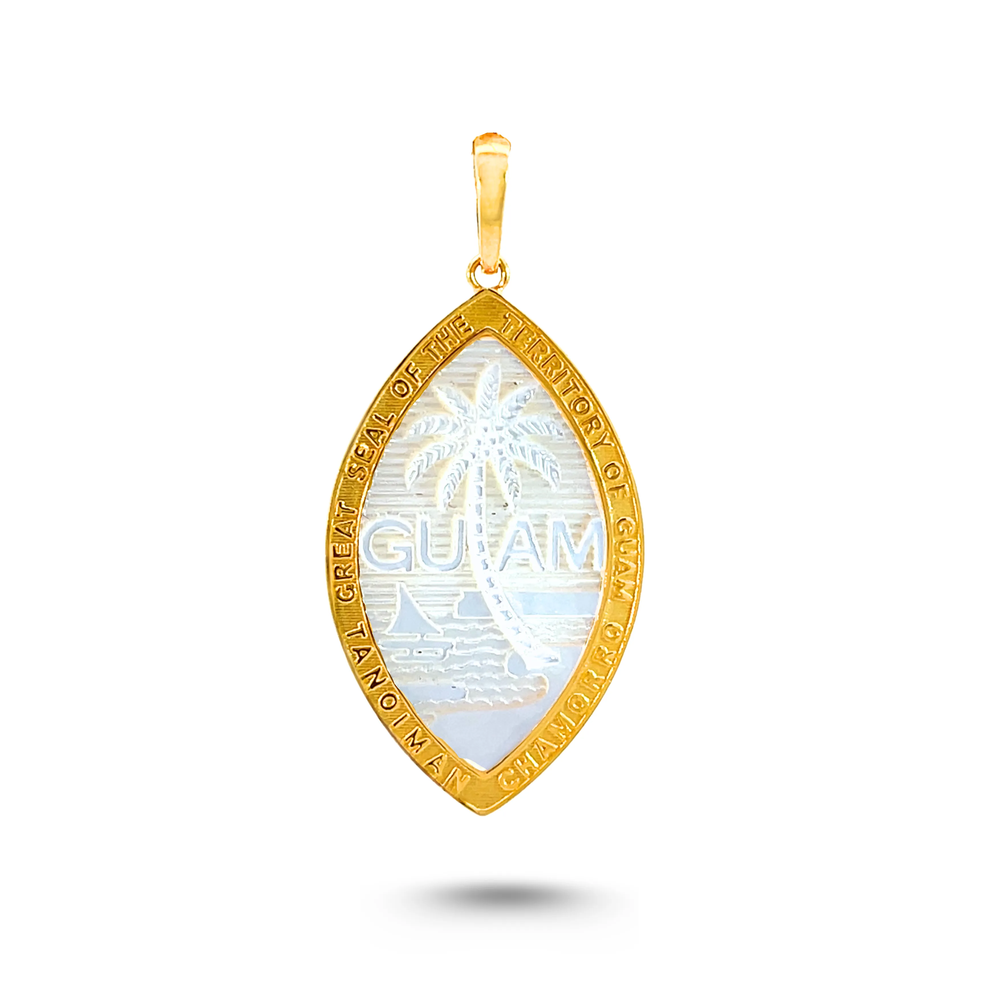14K Yellow Gold Mother of Pearl Guam Seal Territory Pendant VINCE
