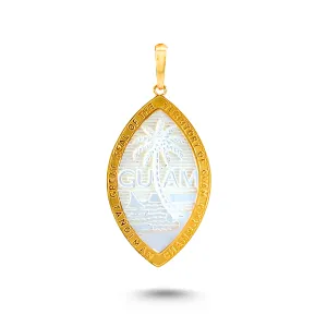 14K Yellow Gold Mother of Pearl Guam Seal Territory Pendant VINCE