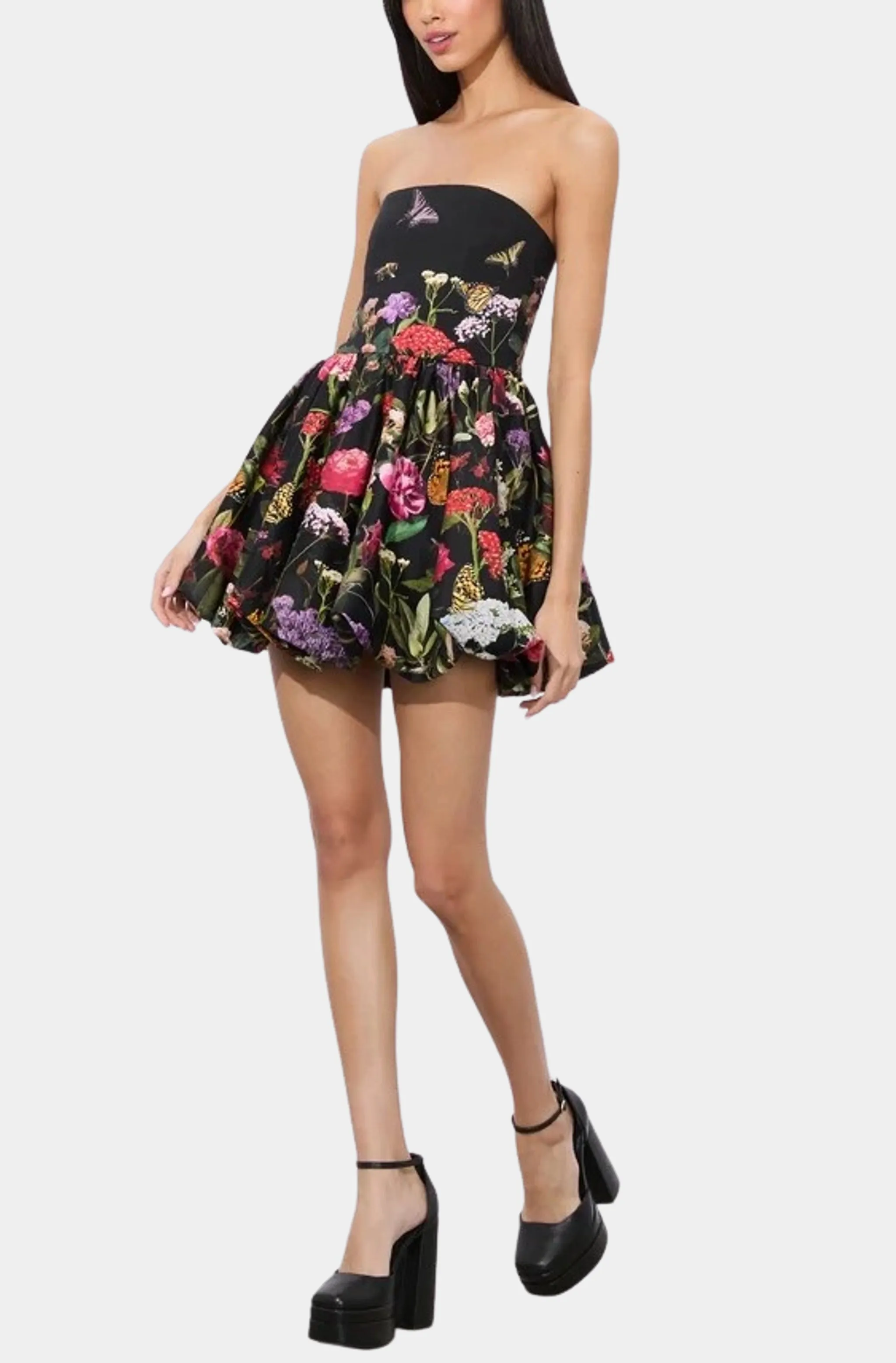 Asha Strapless Structured Bubble Hem Mini Dress