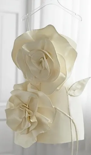 BEIGE FLOWER STRAPLESS BIND MINI DRESS Gloria Lanvin