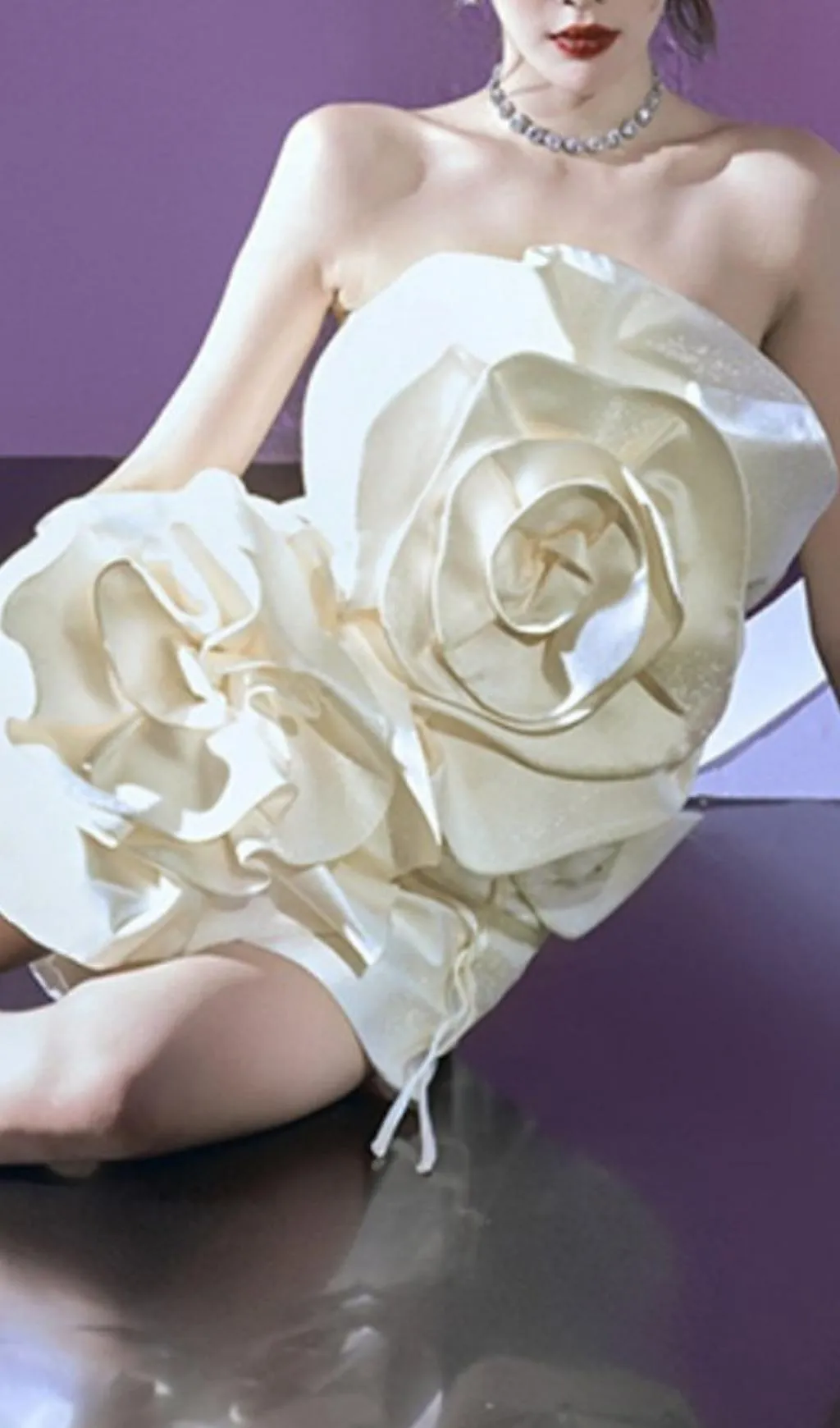 BEIGE FLOWER STRAPLESS BIND MINI DRESS Gloria Lanvin