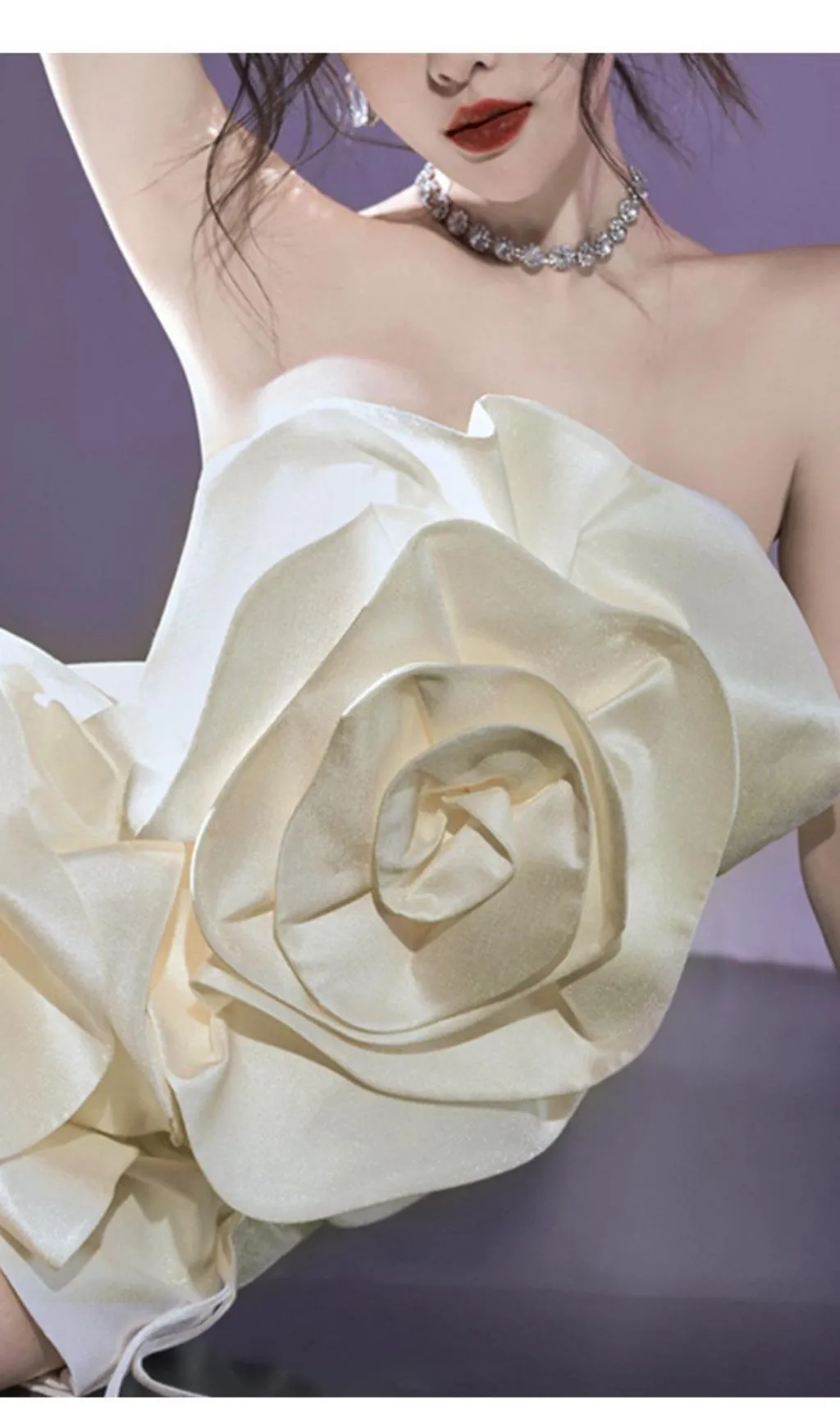 BEIGE FLOWER STRAPLESS BIND MINI DRESS Gloria Lanvin
