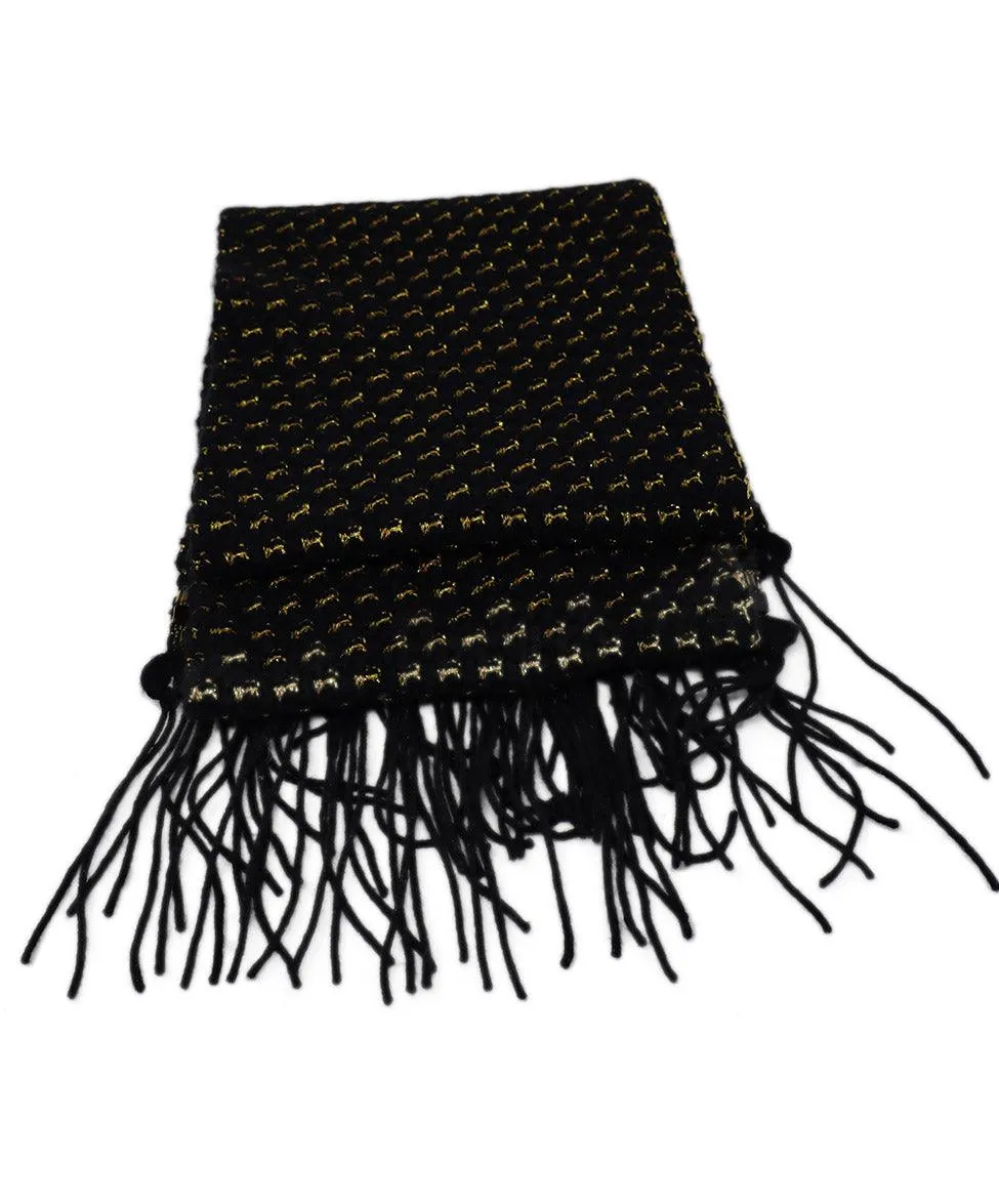 Chanel Black & Gold Cashmere Beaded Scarf