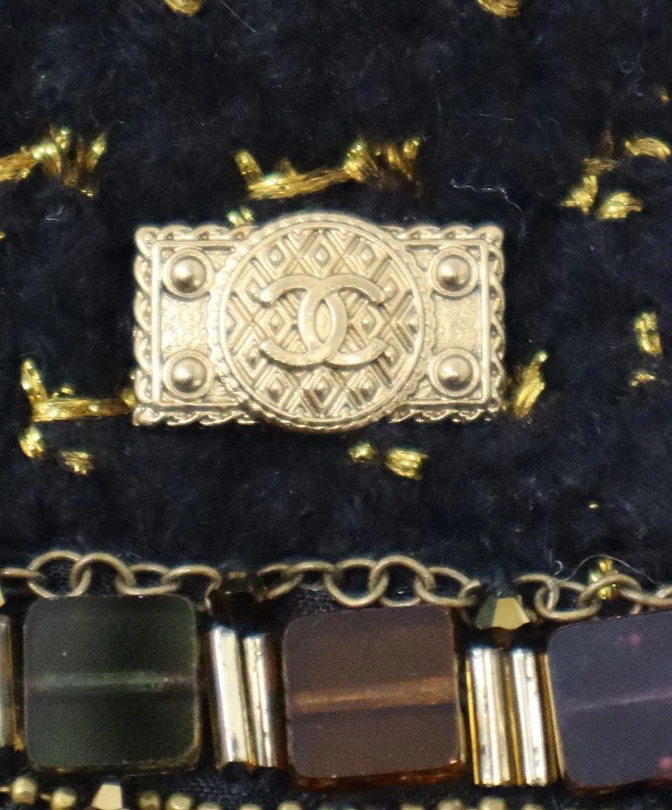 Chanel Black & Gold Cashmere Beaded Scarf