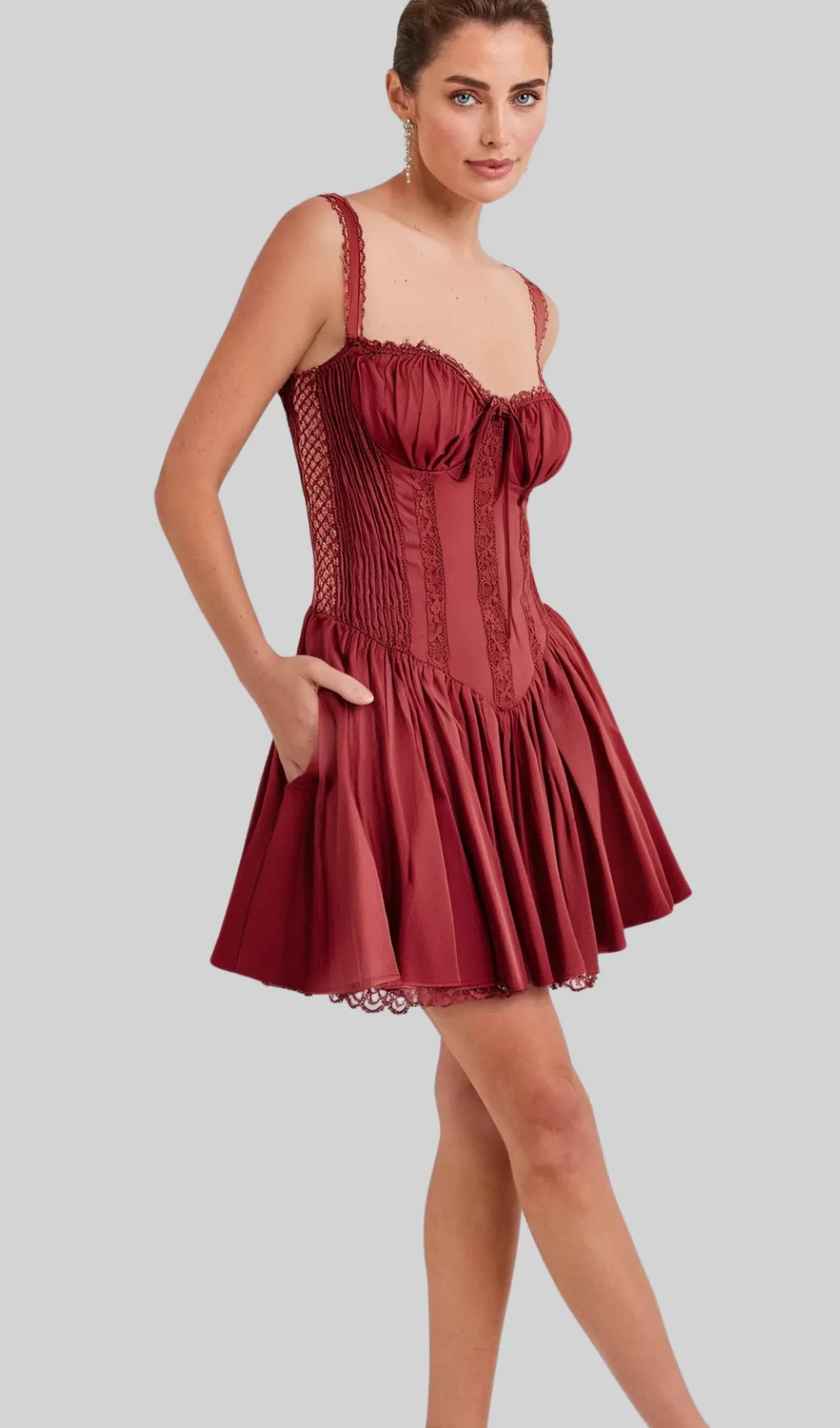 corset strap mini dress in red Gloria Lanvin