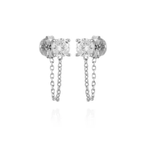 Crystal Stud Chain Dangle Drop Earrings