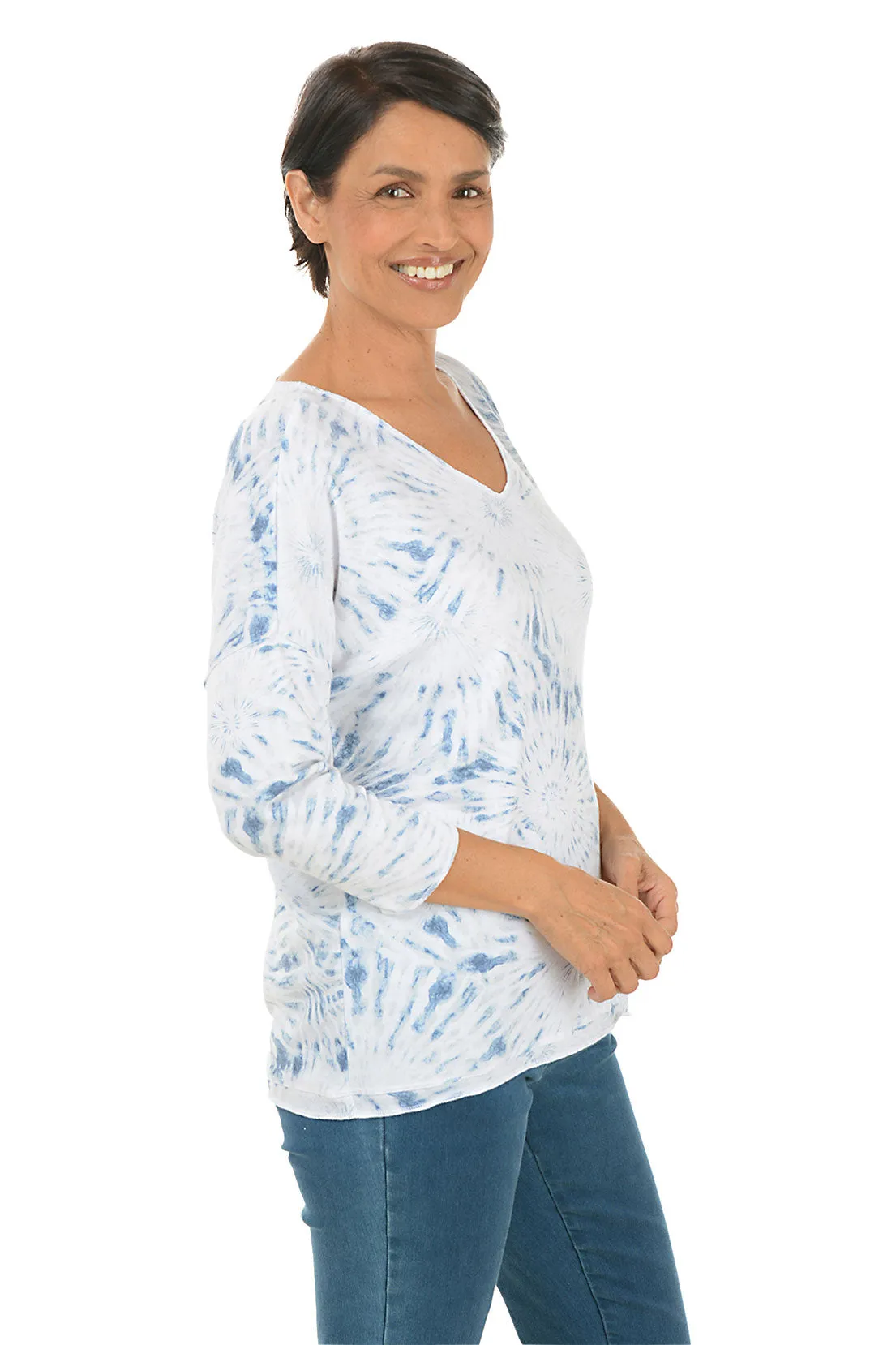 Denim Tie-Dye Knit Top