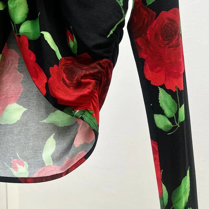 FLORAL-PRINT CROP TOP IN BLACK Gloria Lanvin