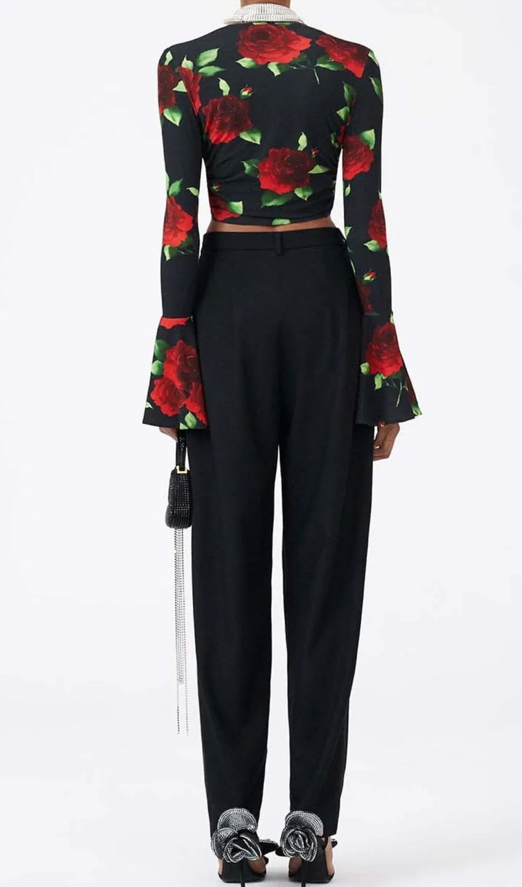 FLORAL-PRINT CROP TOP IN BLACK Gloria Lanvin