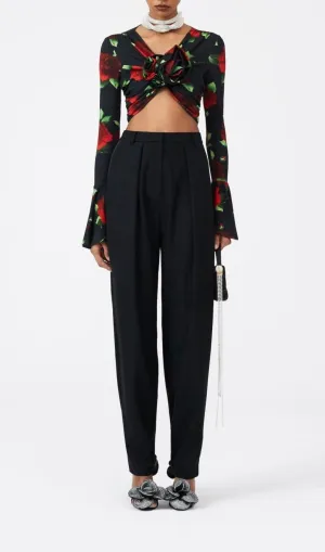 FLORAL-PRINT CROP TOP IN BLACK Gloria Lanvin