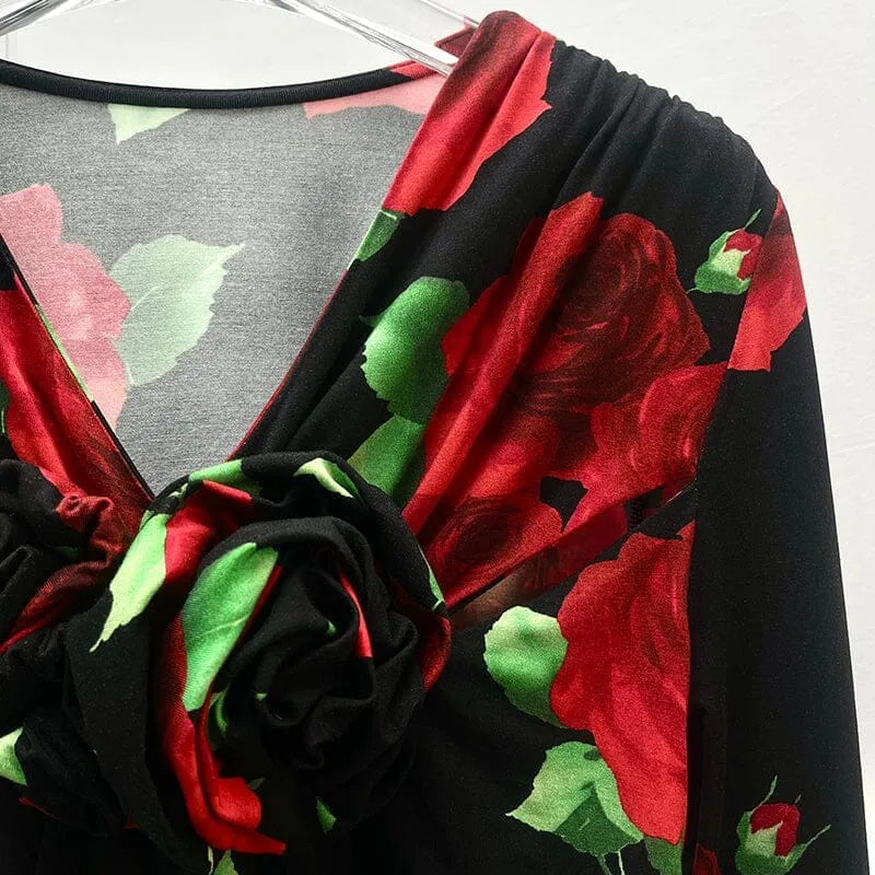 FLORAL-PRINT CROP TOP IN BLACK Gloria Lanvin