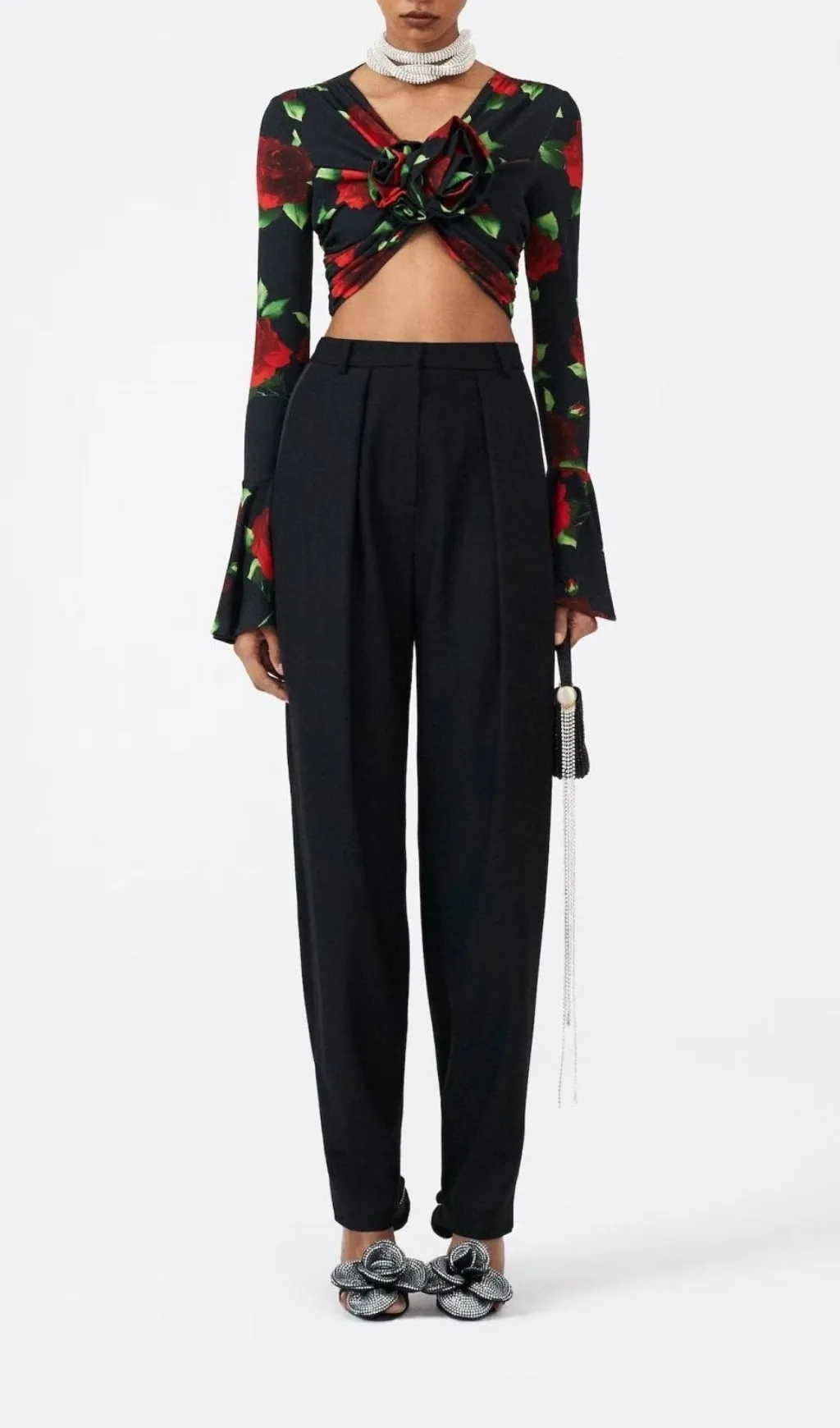 FLORAL-PRINT CROP TOP IN BLACK Gloria Lanvin