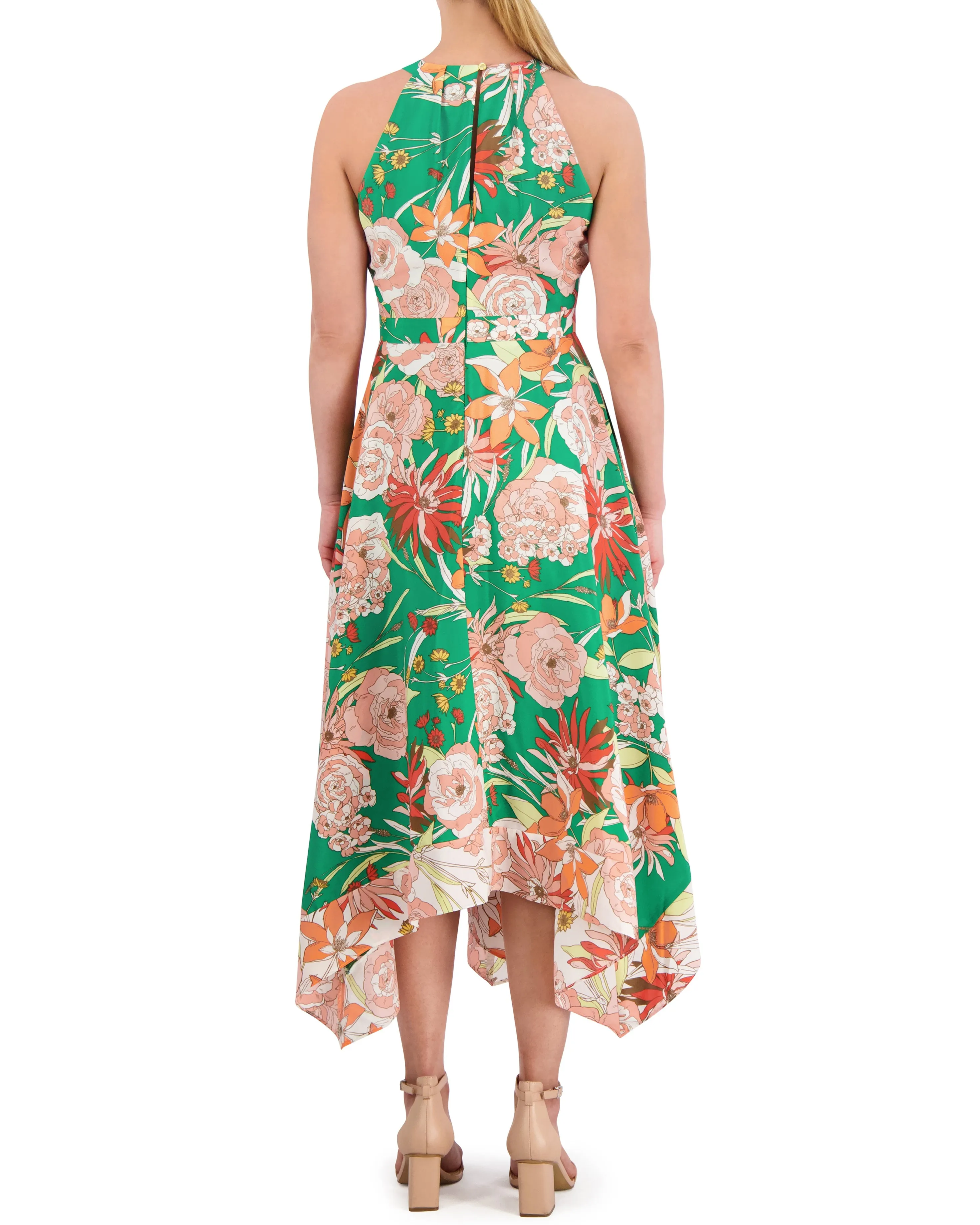 Floral-Print Handkerchief-Hem Dress