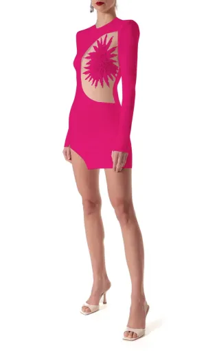FLOWER LONG SLEEVE MINI BANDAGE DRESS IN RED Gloria Lanvin