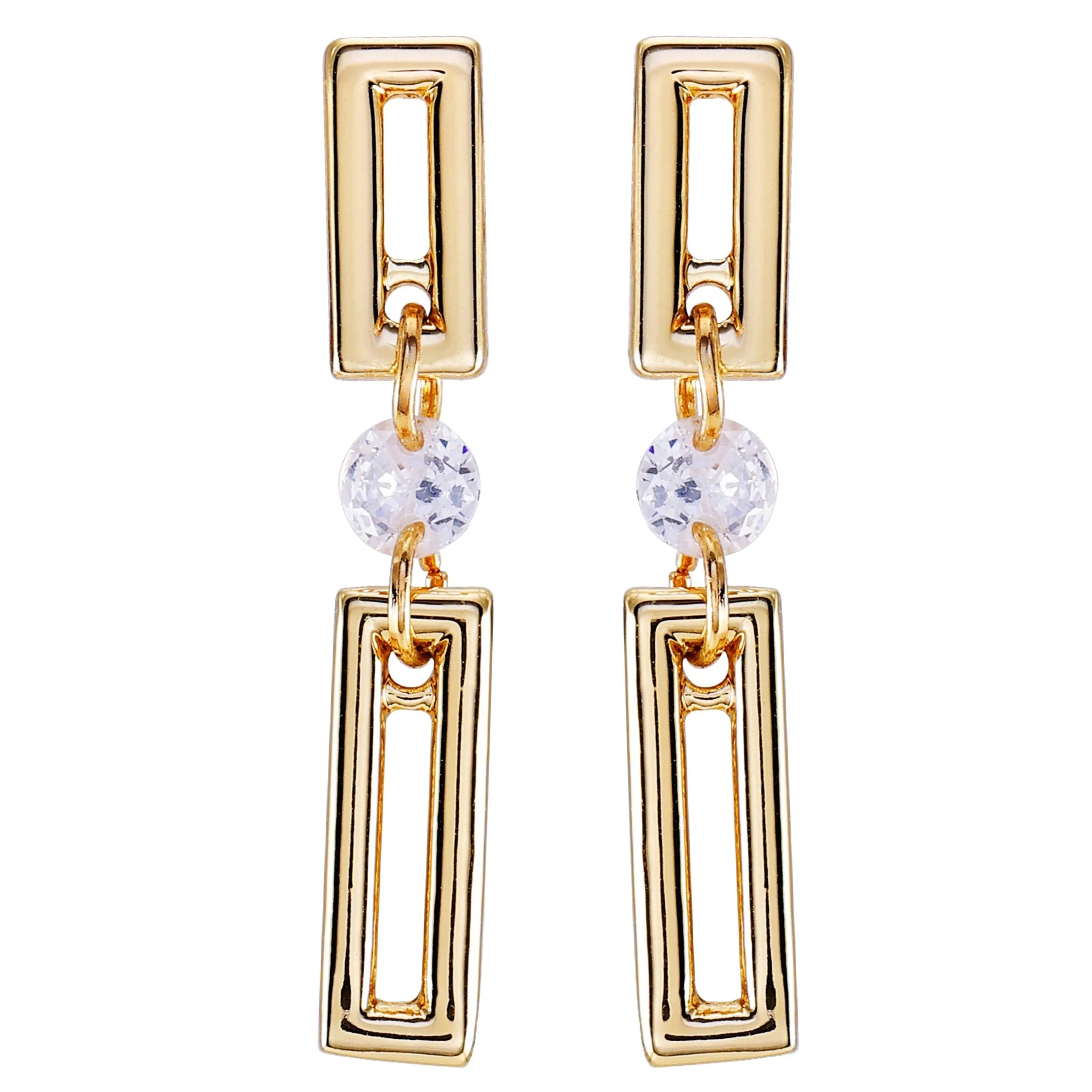 Goldtone Clear Glass Stone Dainty Drop Earrings