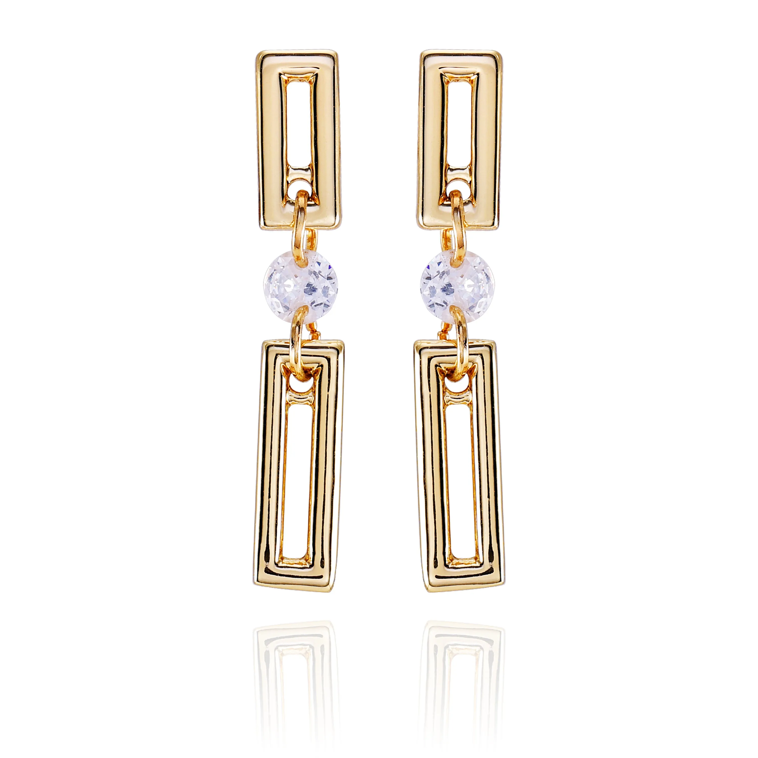 Goldtone Clear Glass Stone Dainty Drop Earrings
