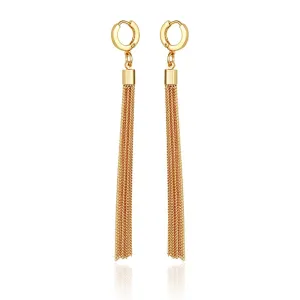 Goldtone Huggie Tassel Hoop Drop Earrings