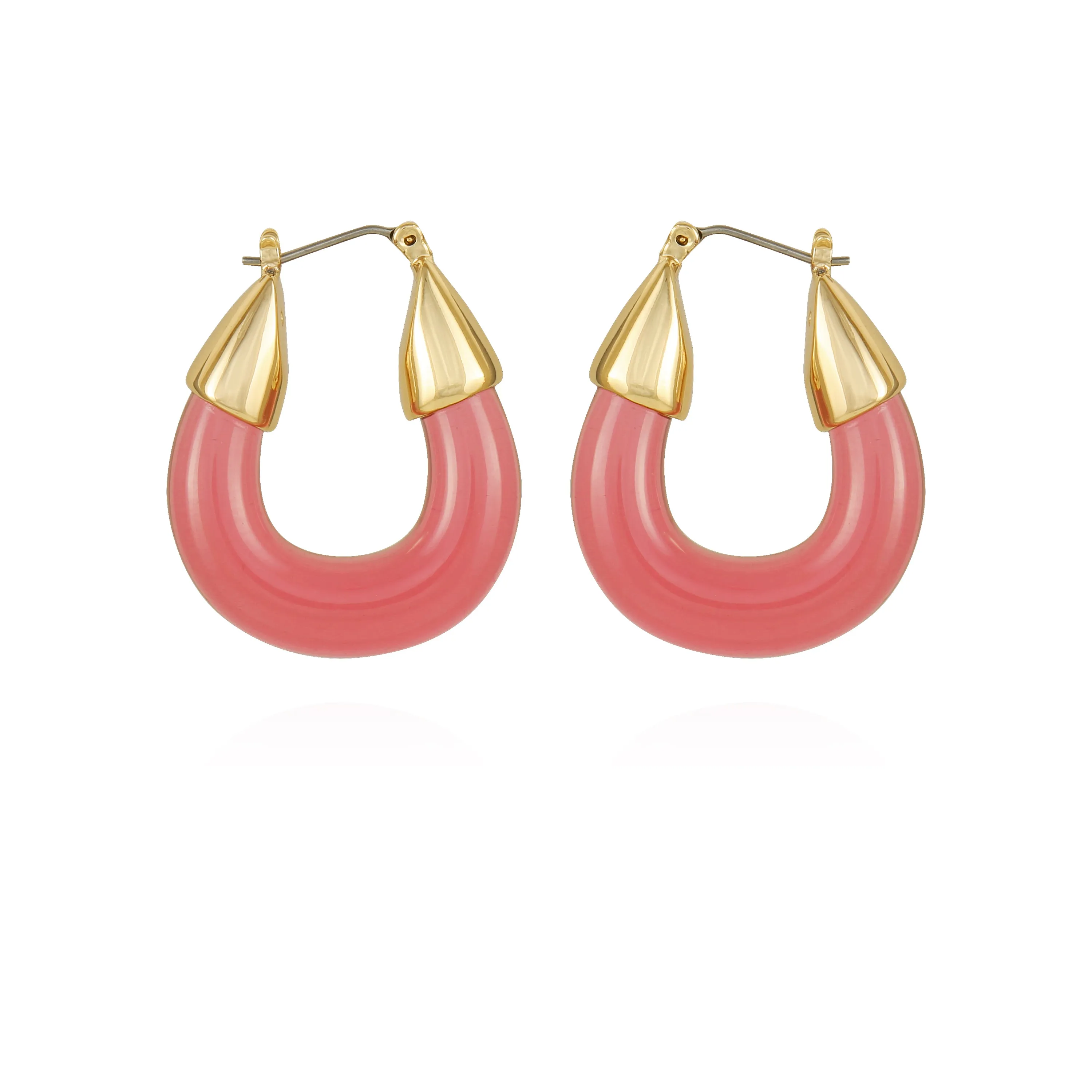 Goldtone Pink Candy Hoop Earrings