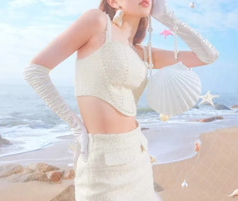 IVORY SIREN CALL FEATHER TWEED SET Gloria Lanvin