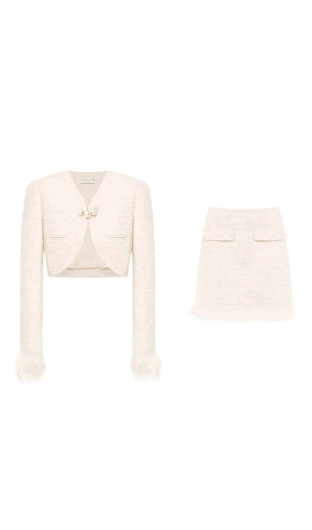 IVORY SIREN CALL FEATHER TWEED SET Gloria Lanvin