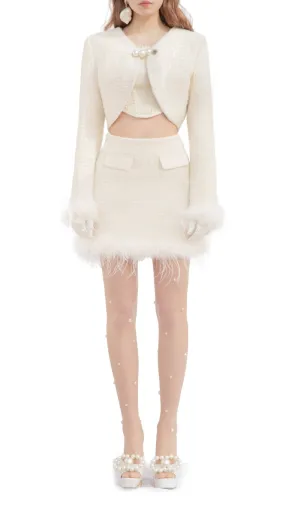 IVORY SIREN CALL FEATHER TWEED SET Gloria Lanvin