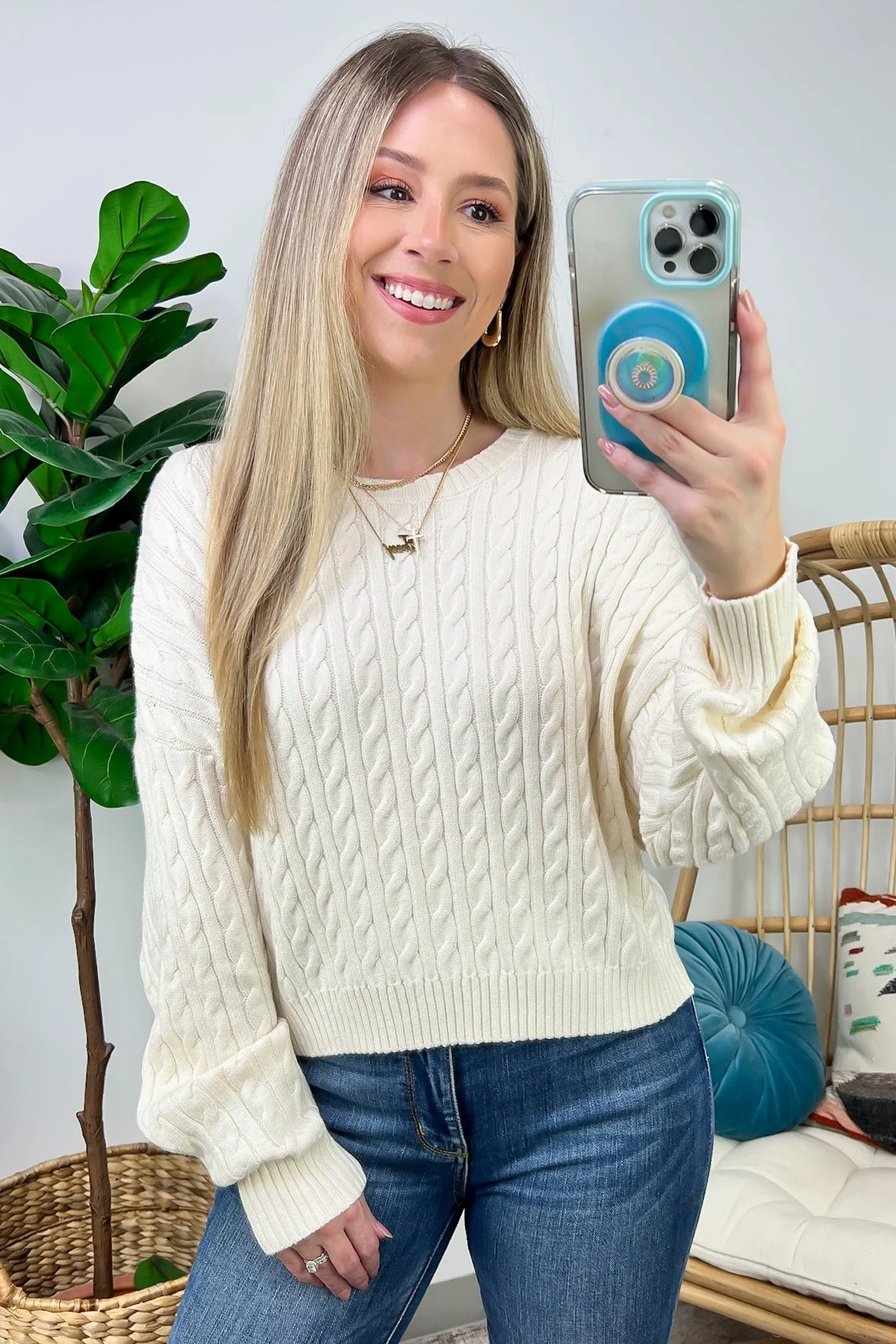 Jesslynn Cable Knit Pullover Crewneck Sweater - FINAL SALE
