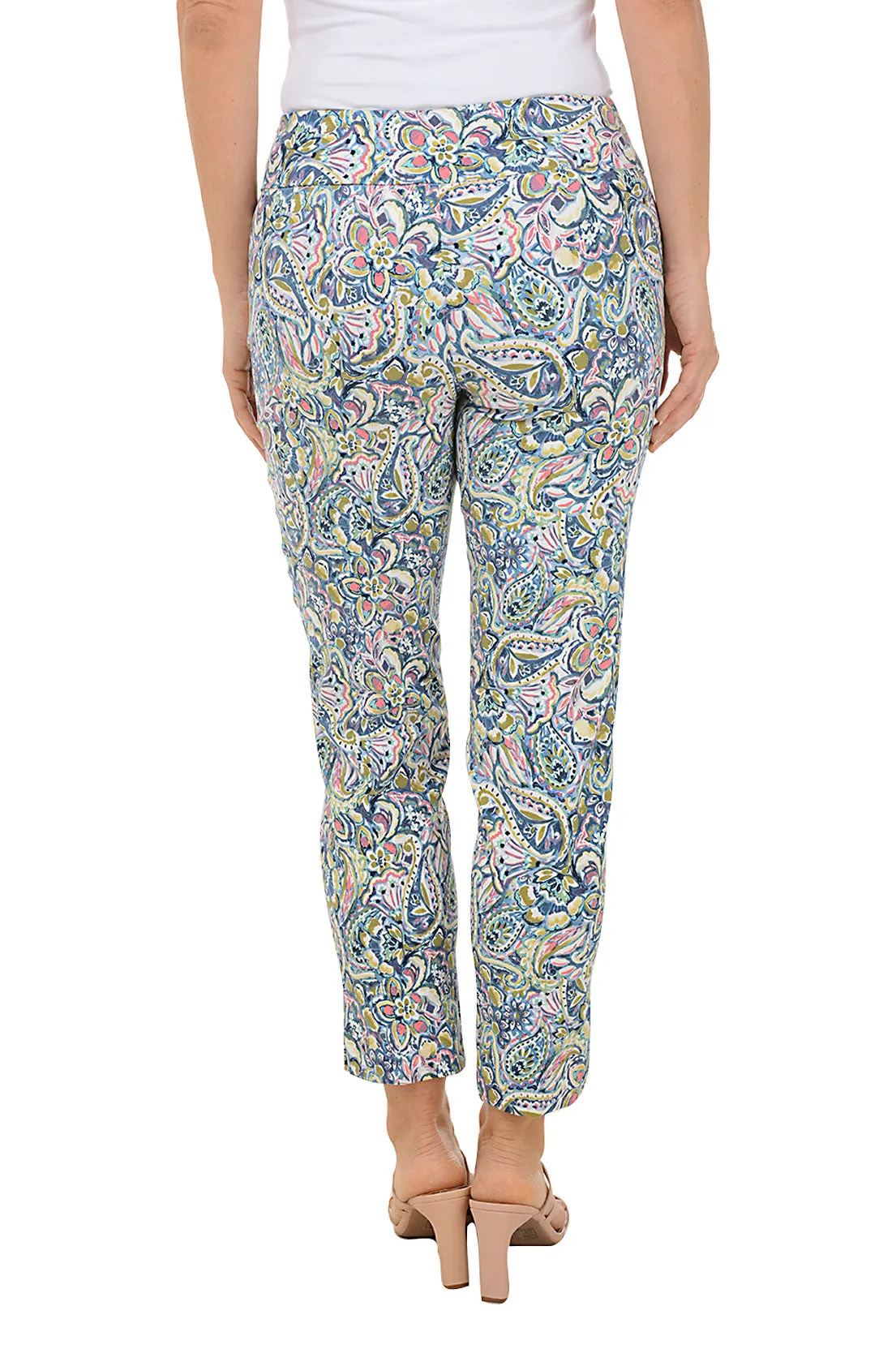 Petite Coral Paisley Pull-On Ankle Pant