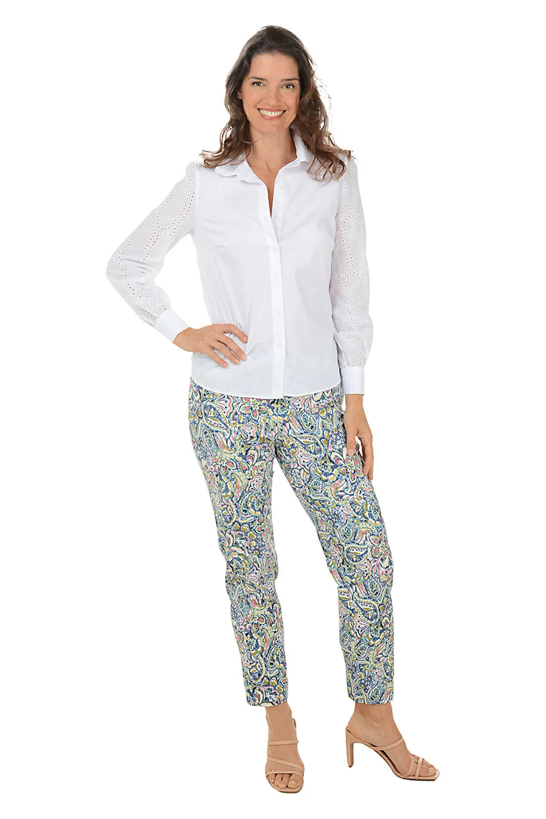 Petite Coral Paisley Pull-On Ankle Pant