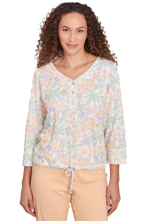 Petite Peachy Keen Floral Henley Top