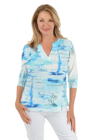 Petite Sea Boardwalk High-Low Eyelet Top