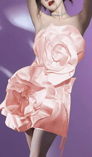 PINK FLOWER STRAPLESS BIND MINI DRESS Gloria Lanvin