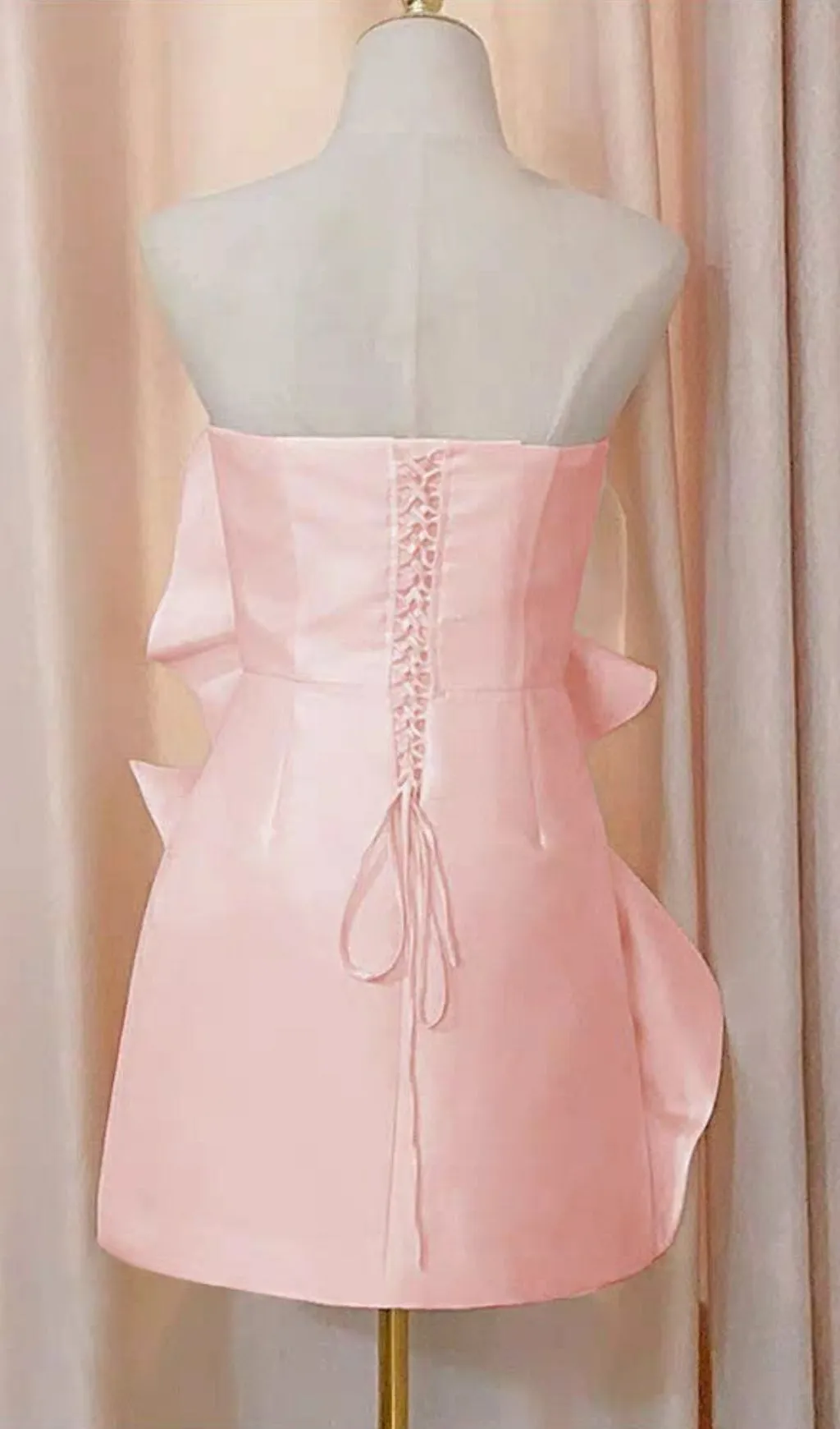 PINK FLOWER STRAPLESS BIND MINI DRESS Gloria Lanvin