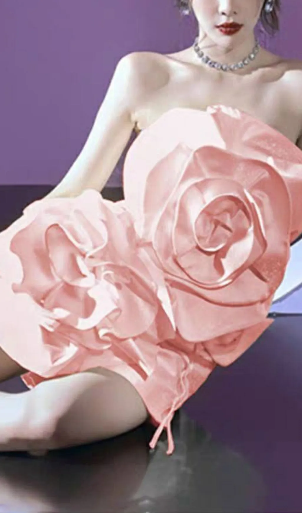 PINK FLOWER STRAPLESS BIND MINI DRESS Gloria Lanvin