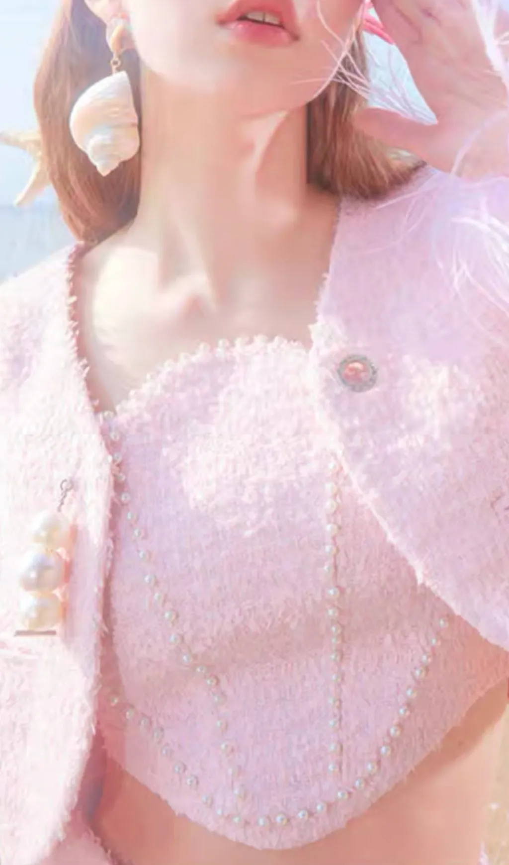 PINK SIREN CALL FEATHER TWEED SET Gloria Lanvin