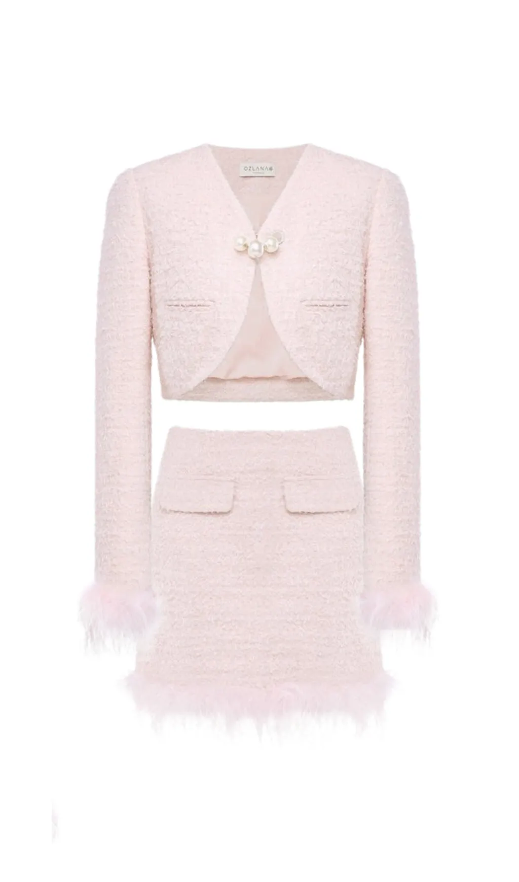 PINK SIREN CALL FEATHER TWEED SET Gloria Lanvin