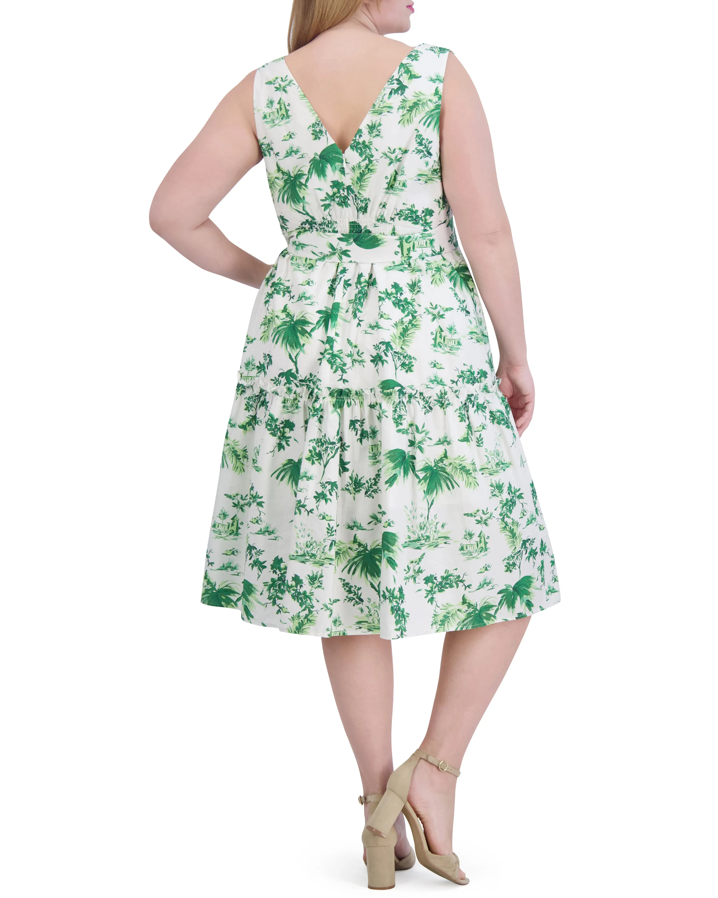 Plus-Size Floral-Print Belted Tiered Dress