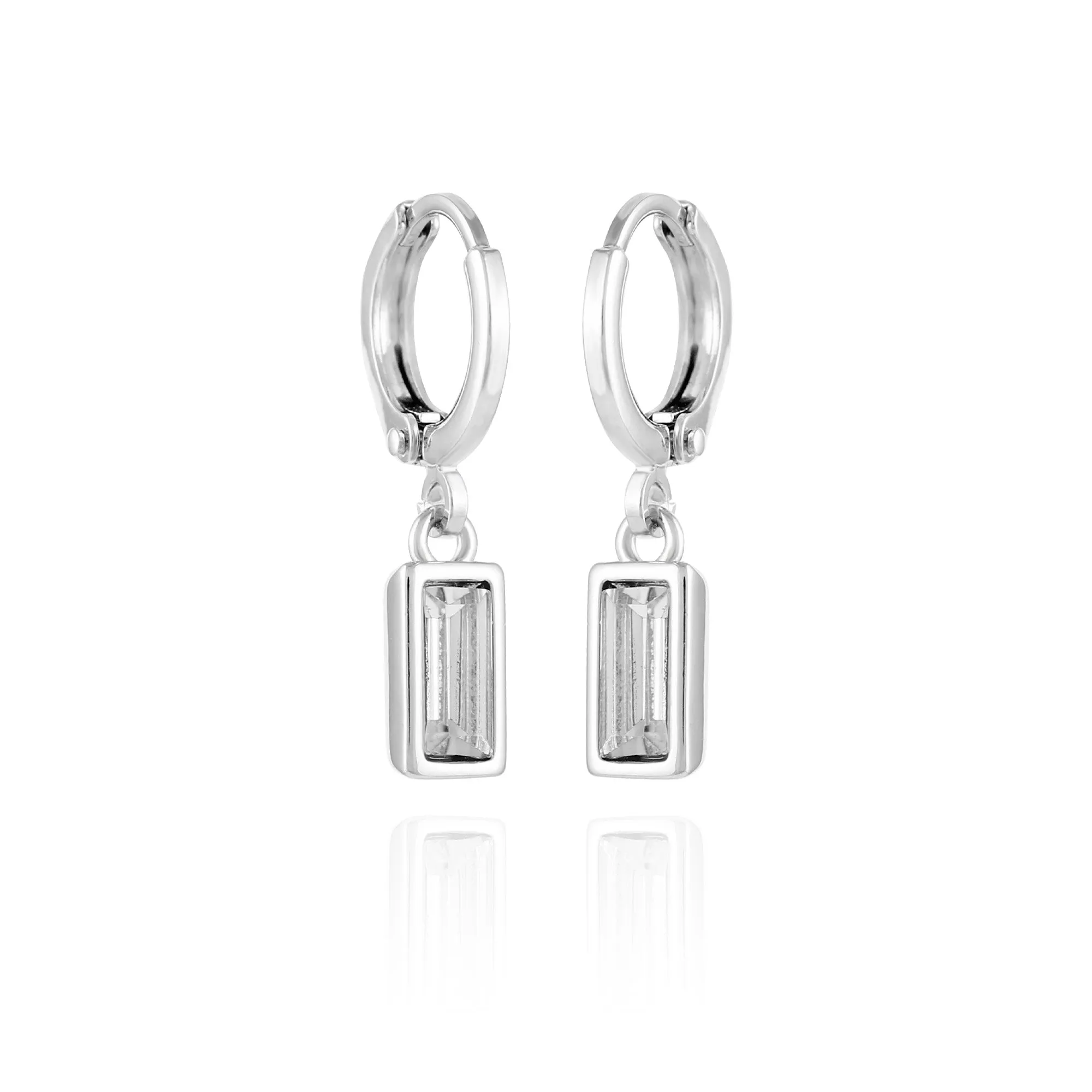 Rectangular Glass Stone Huggie Drop Earrings