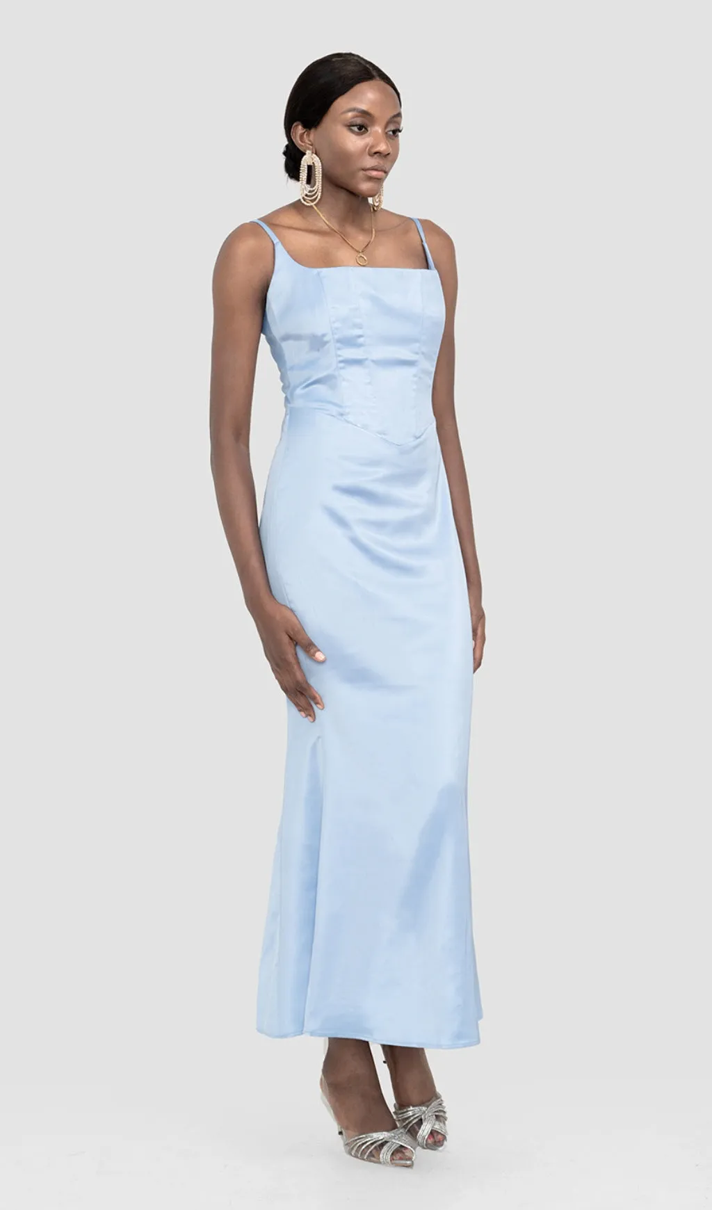 SATIN CORSET MAXI DRESS IN BLUE Gloria Lanvin