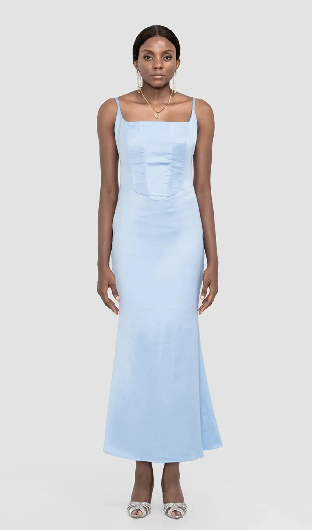 SATIN CORSET MAXI DRESS IN BLUE Gloria Lanvin