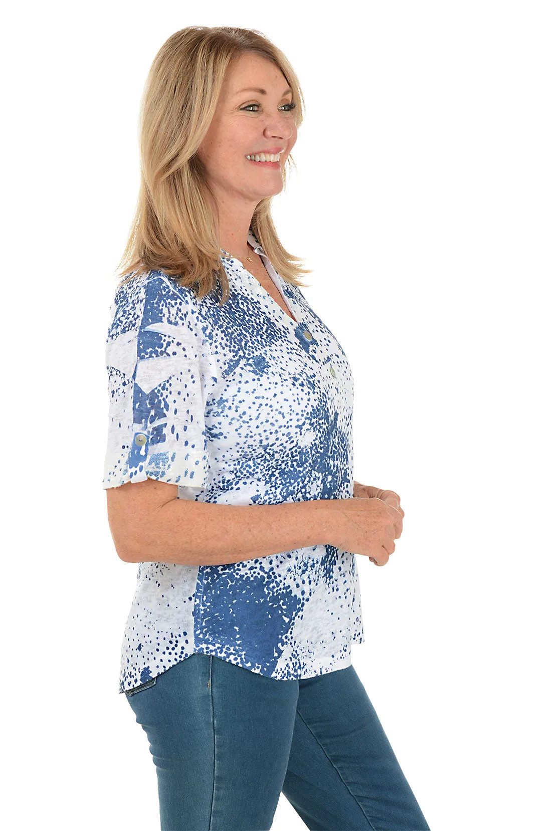 Spot Of Blue Collared Knit Top