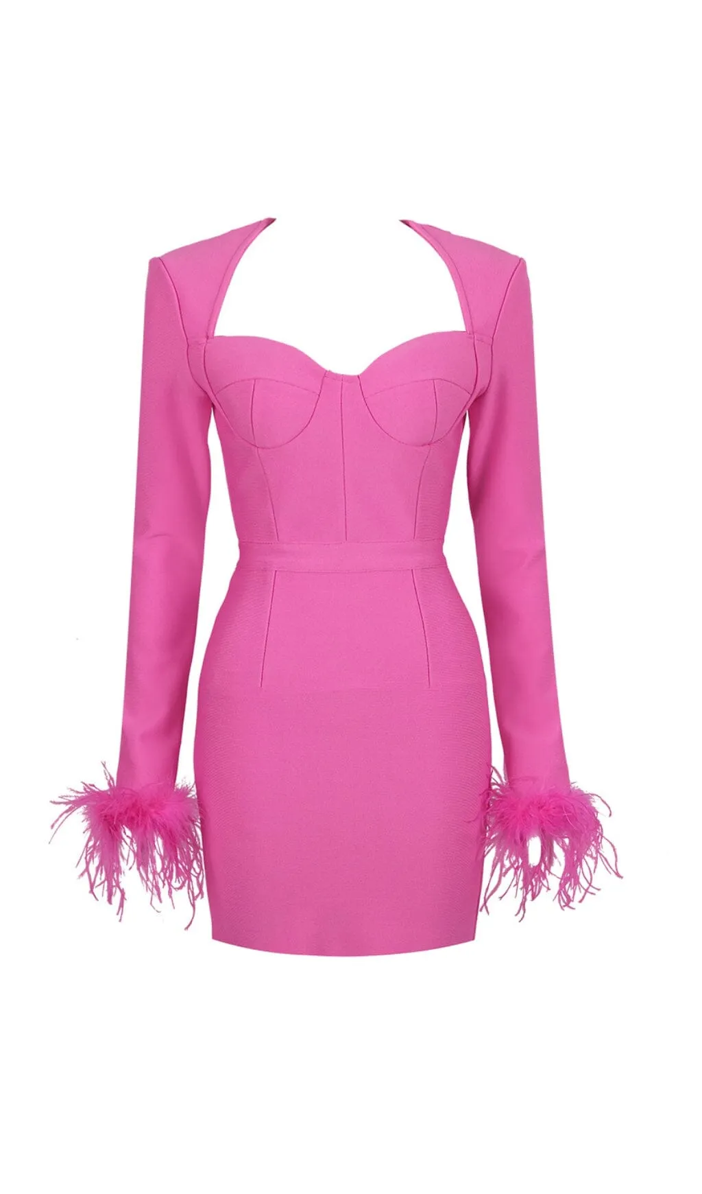 STRETCH LONG SLEEVES MINI DRESS IN HYPER PINK Gloria Lanvin