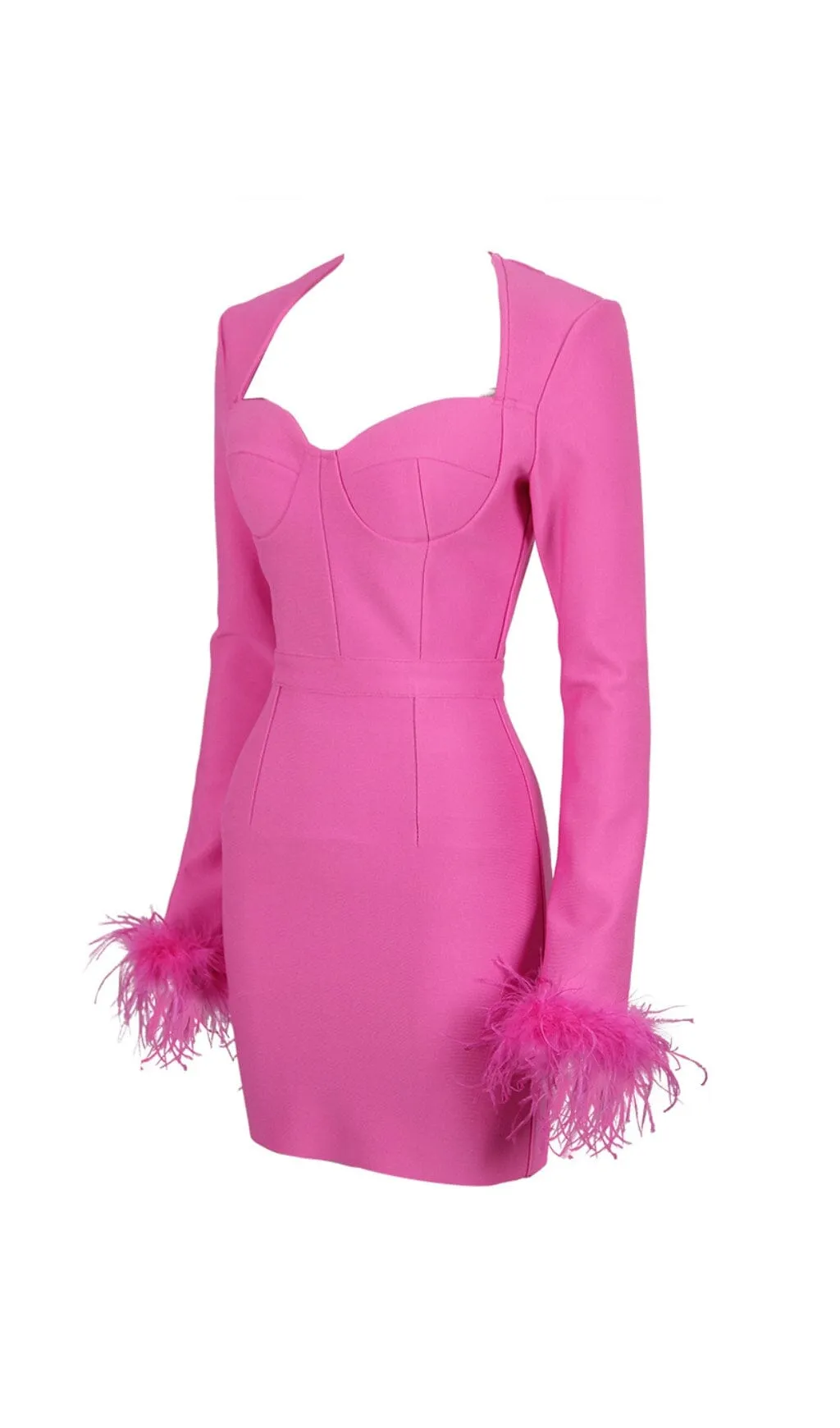 STRETCH LONG SLEEVES MINI DRESS IN HYPER PINK Gloria Lanvin
