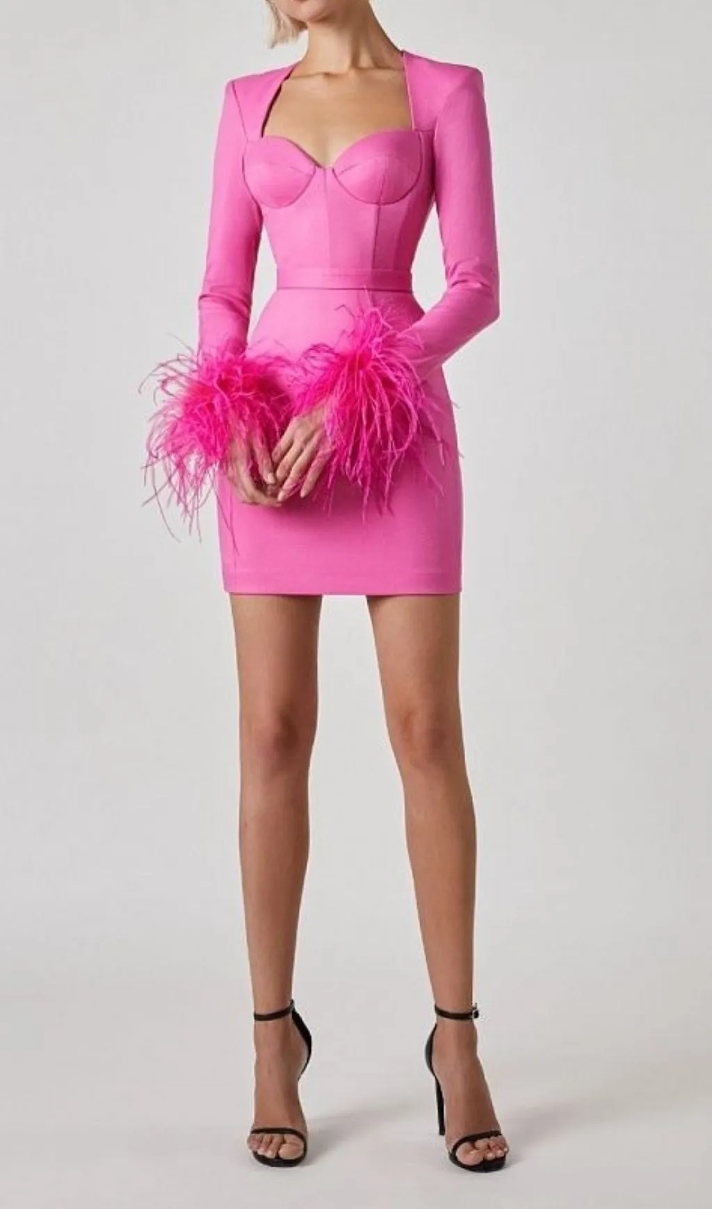 STRETCH LONG SLEEVES MINI DRESS IN HYPER PINK Gloria Lanvin