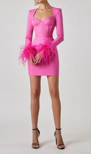 STRETCH LONG SLEEVES MINI DRESS IN HYPER PINK Gloria Lanvin