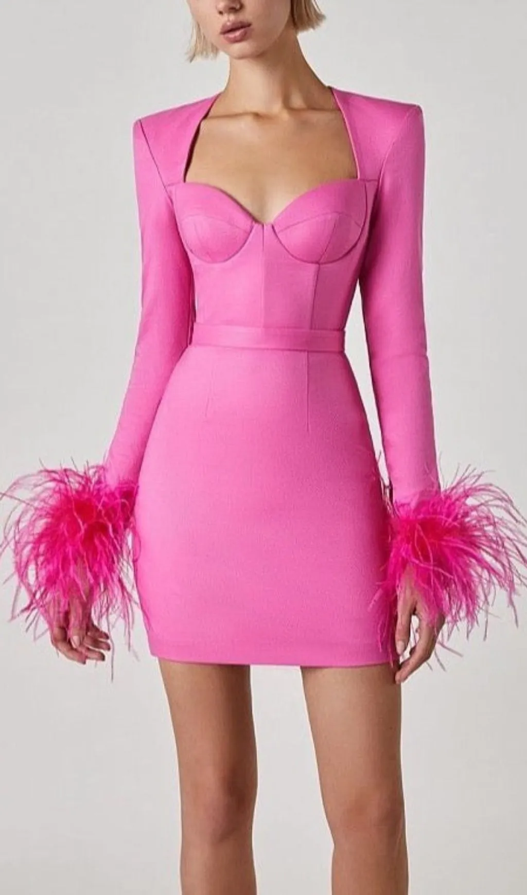 STRETCH LONG SLEEVES MINI DRESS IN HYPER PINK Gloria Lanvin