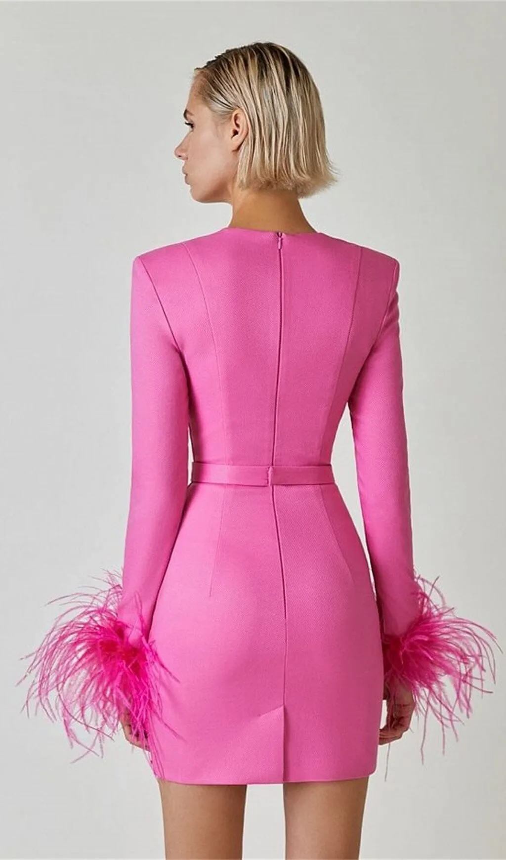 STRETCH LONG SLEEVES MINI DRESS IN HYPER PINK Gloria Lanvin