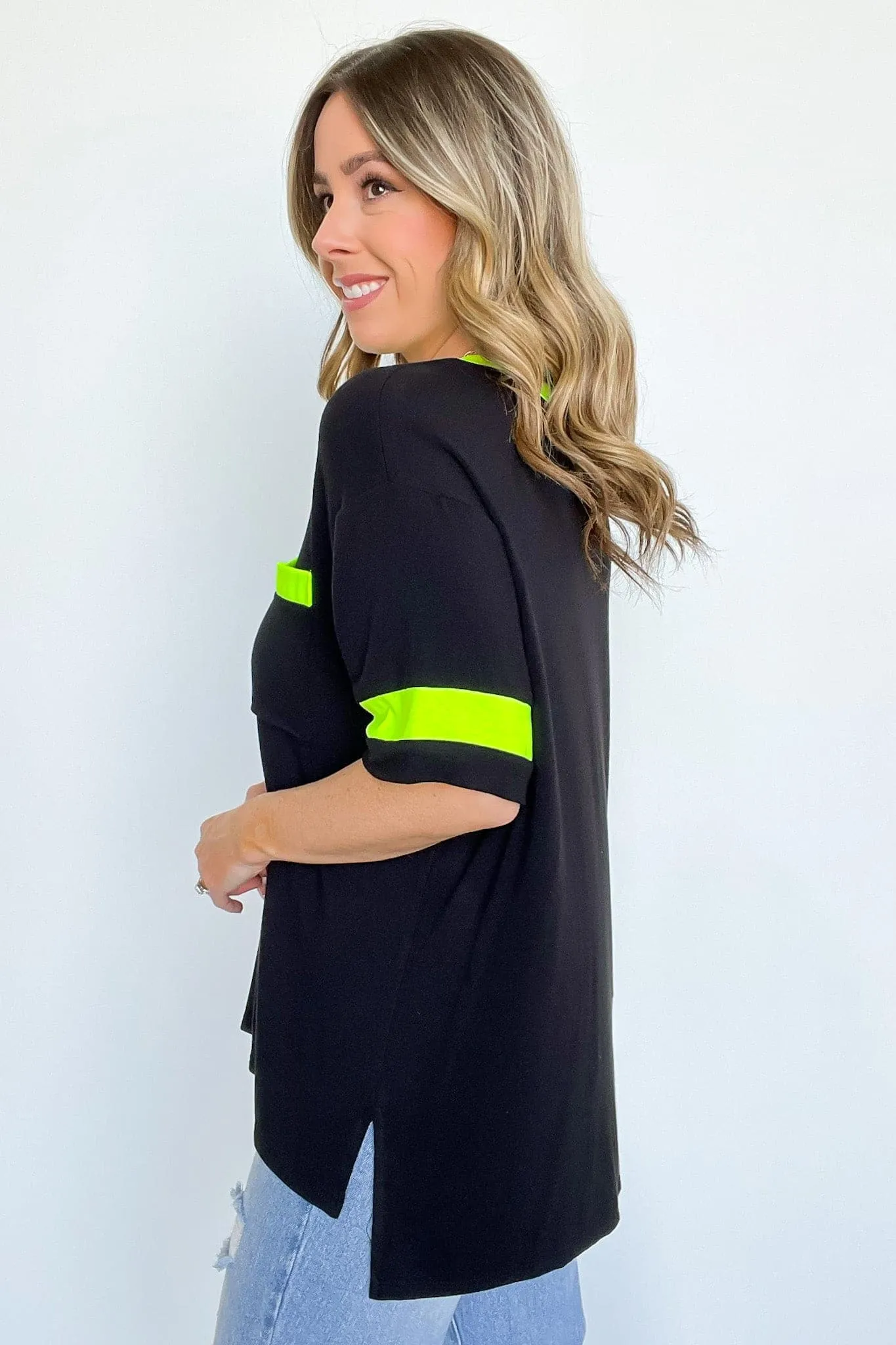 Taylie Neon Color Block V-Neck Top - FINAL SALE