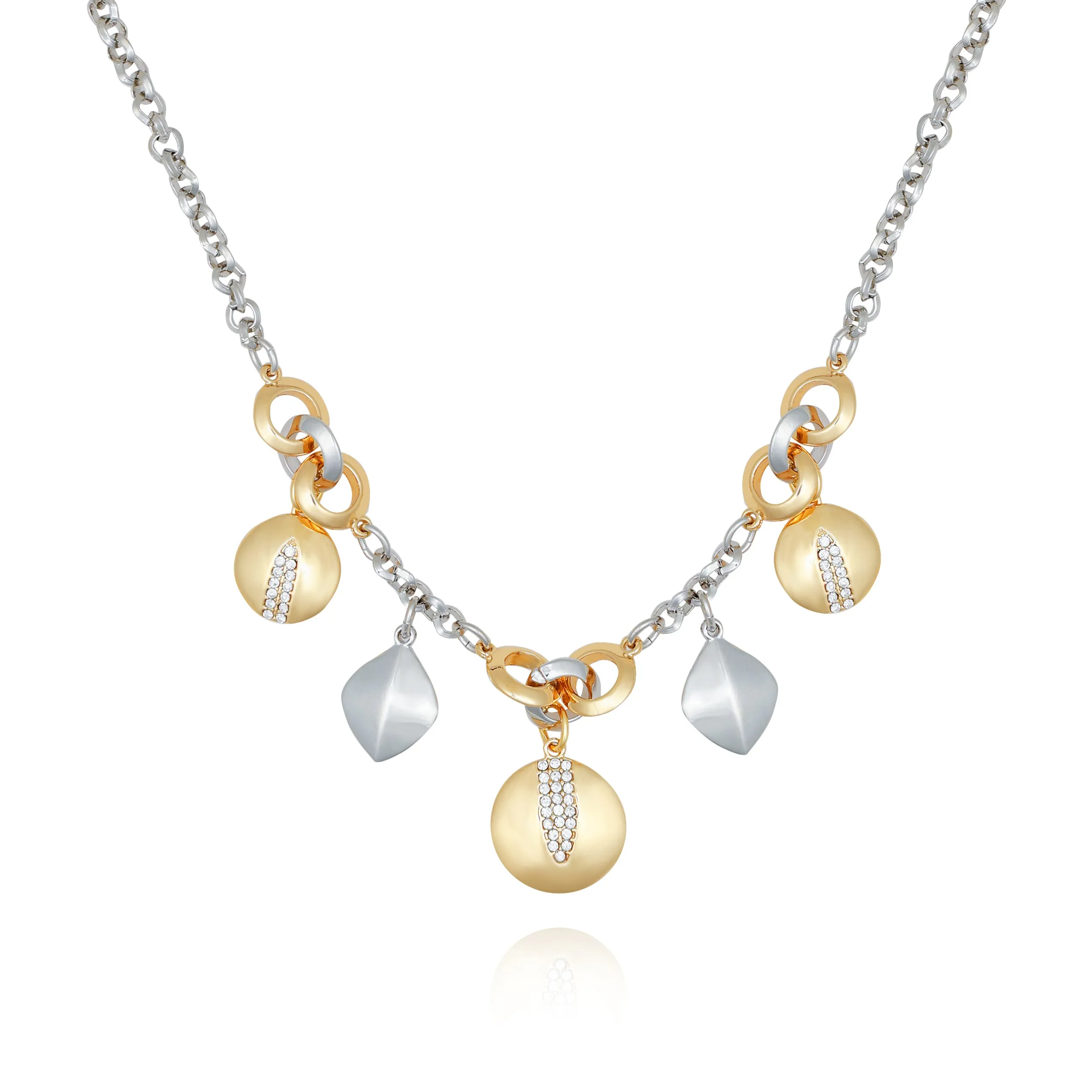 Two Tone Gilded Leaf Charm Short Statement Necklace