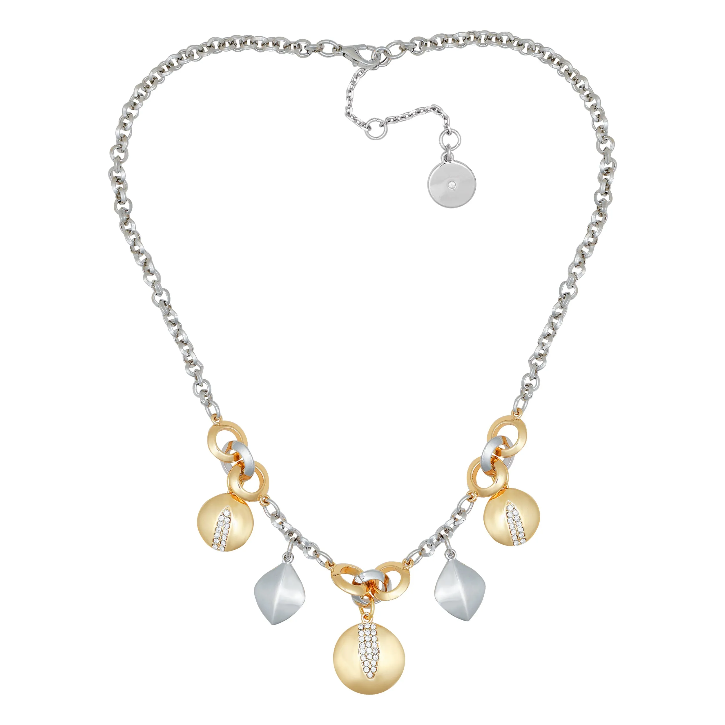 Two Tone Gilded Leaf Charm Short Statement Necklace
