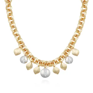 Two Tone Gilded Leaf Charm Statement Necklace
